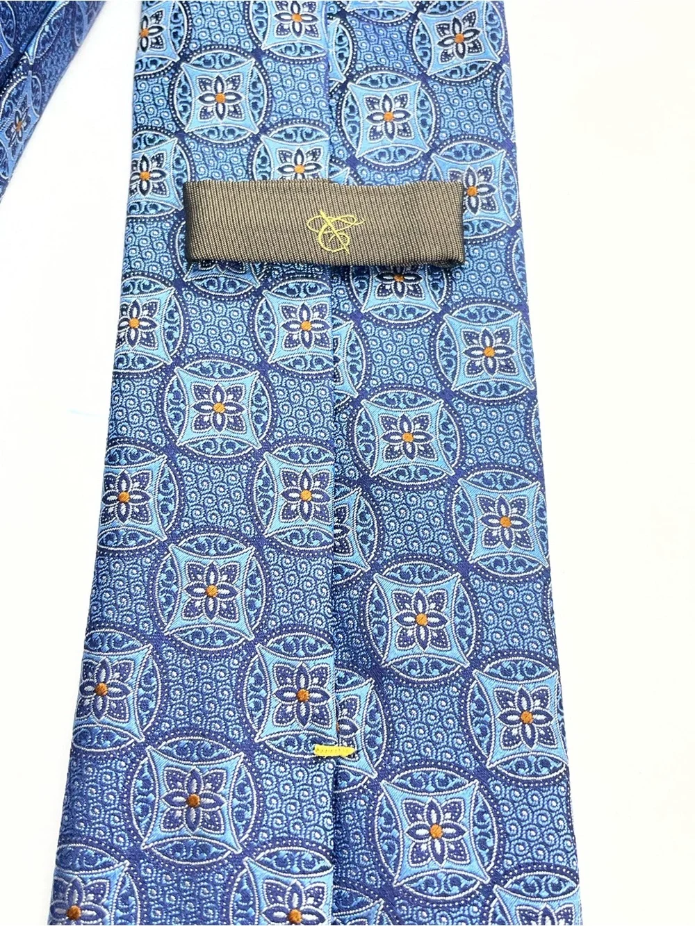Canali Blue and Light Blue Floral Medallion Silk Tie